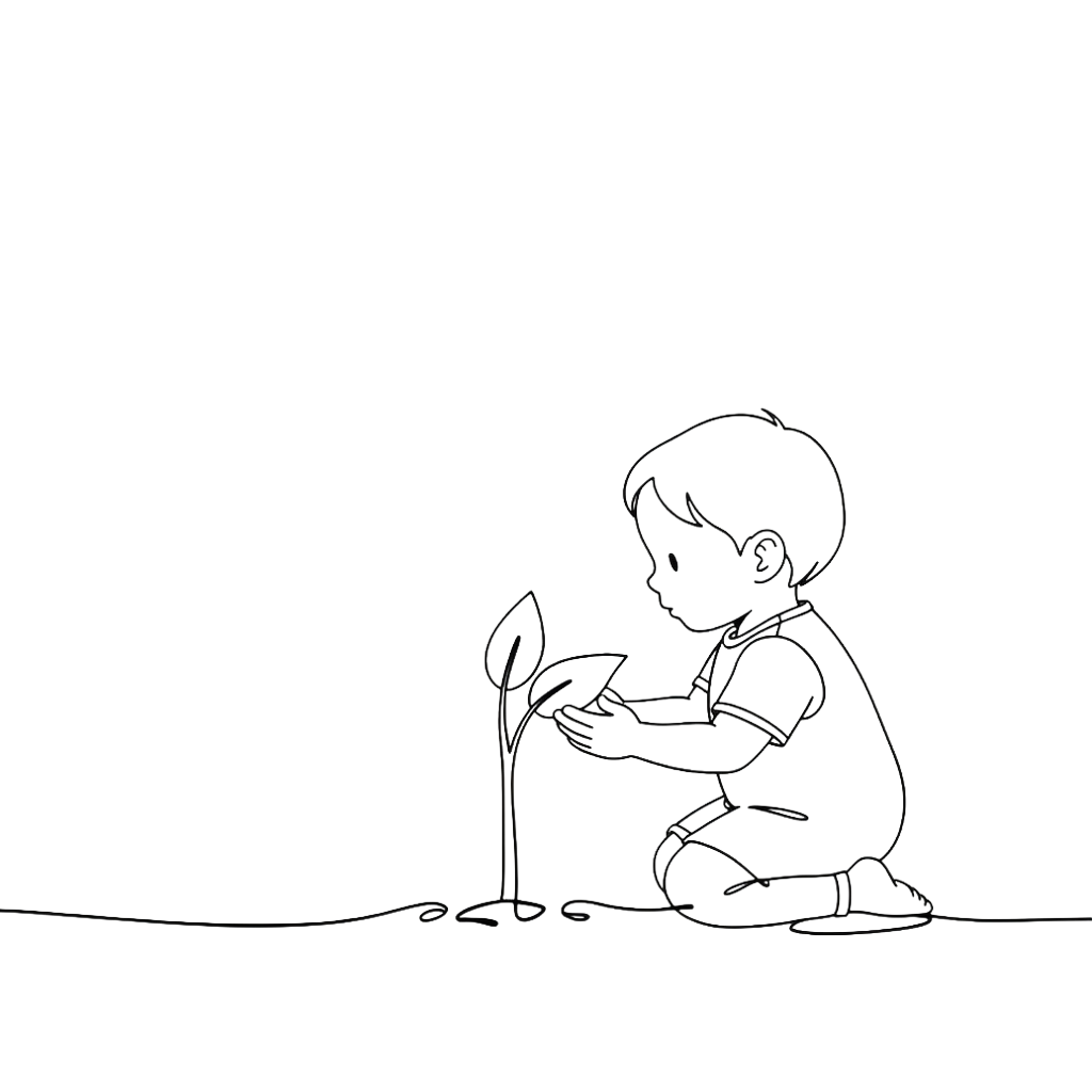 Enfant prenant soin d'une jeune pousse